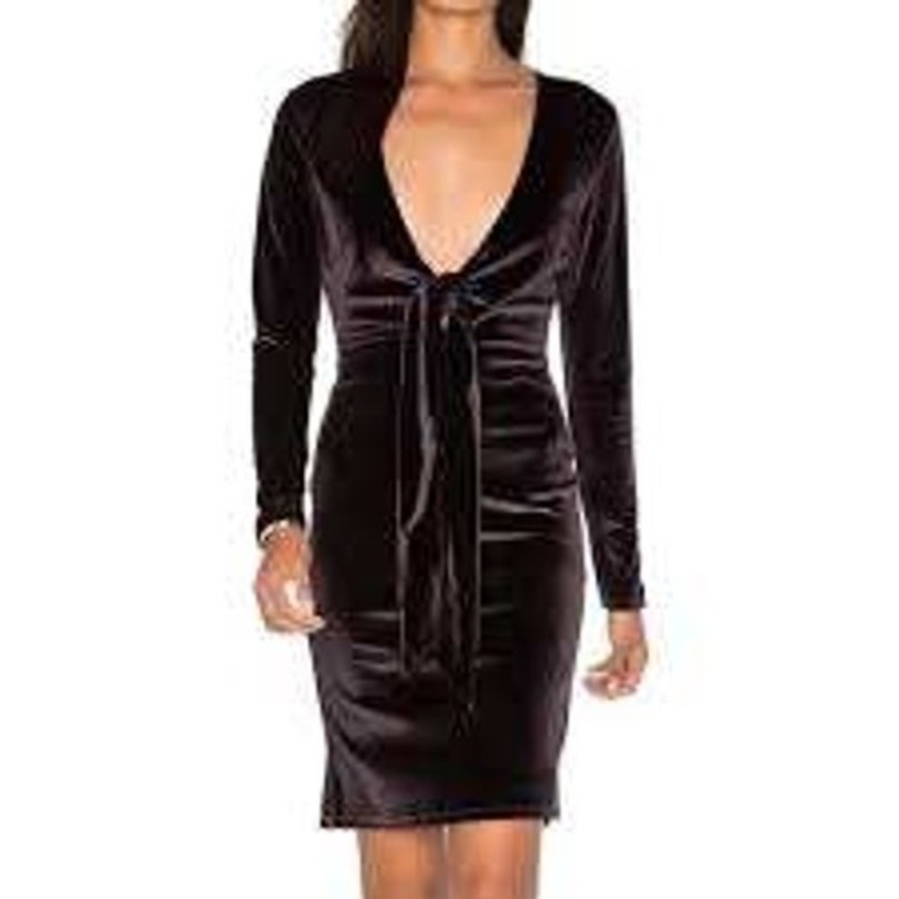 Revolve LPA Black Velvet Deep V-Neck Tie Front Mini Cocktail Party‎ Dress Sz M